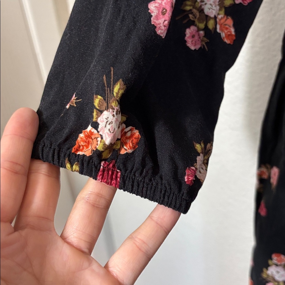 J Jill Black w Floral Button Down Dress Pockets Size XS | cottage core | dainty - Picture 6 of 9